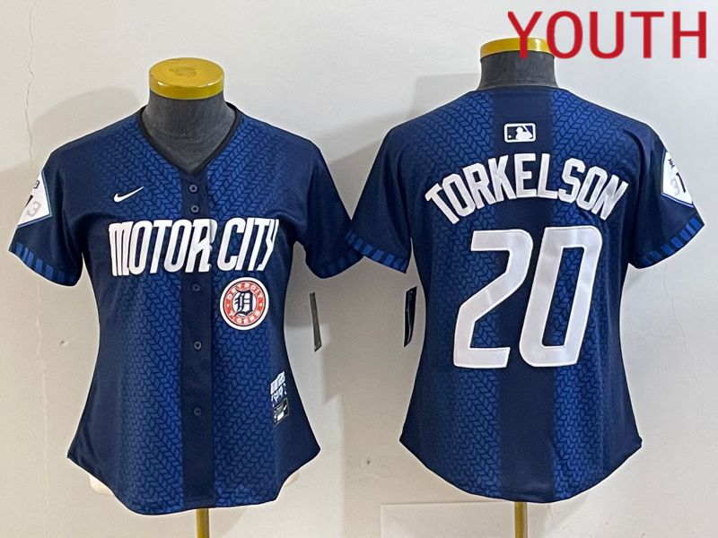 Youth Detroit Tigers 20 Torkelson Blue City Edition Nike 2024 MLB Jersey style 4
